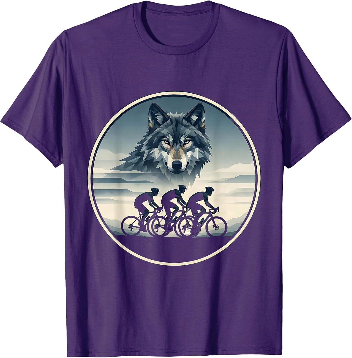 Wolf Pack Cycling Through Fog Graphic Tee T-Shirt - Purple