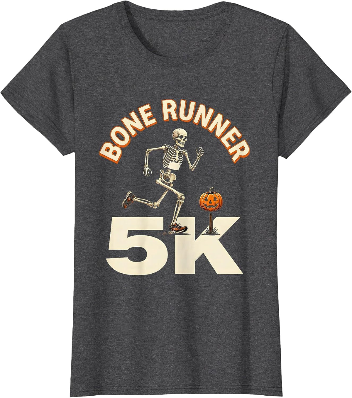 Women's Bone Runner 5K Funny Running Skeleton Halloween Fun Run T-Shirt - Dark Heather Grey