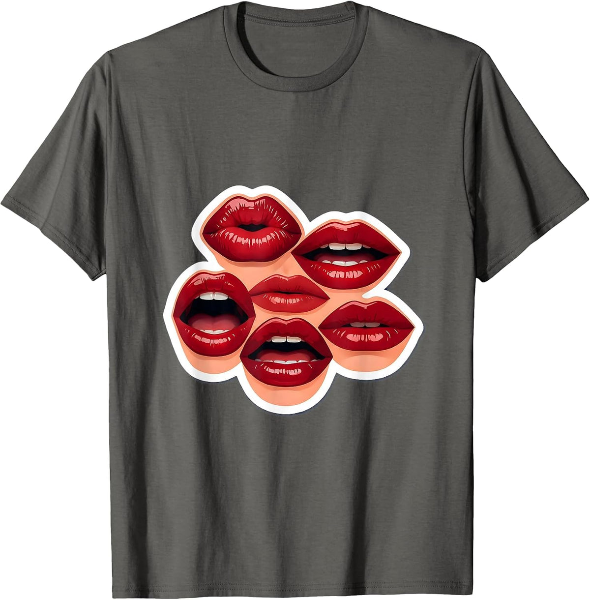 Speech Pathology Vowel Lips Illustration Design T-Shirt - Asphalt Grey