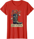 Women's Saddle Up Cowgirl Denim Western Design T-Shirt - Red
