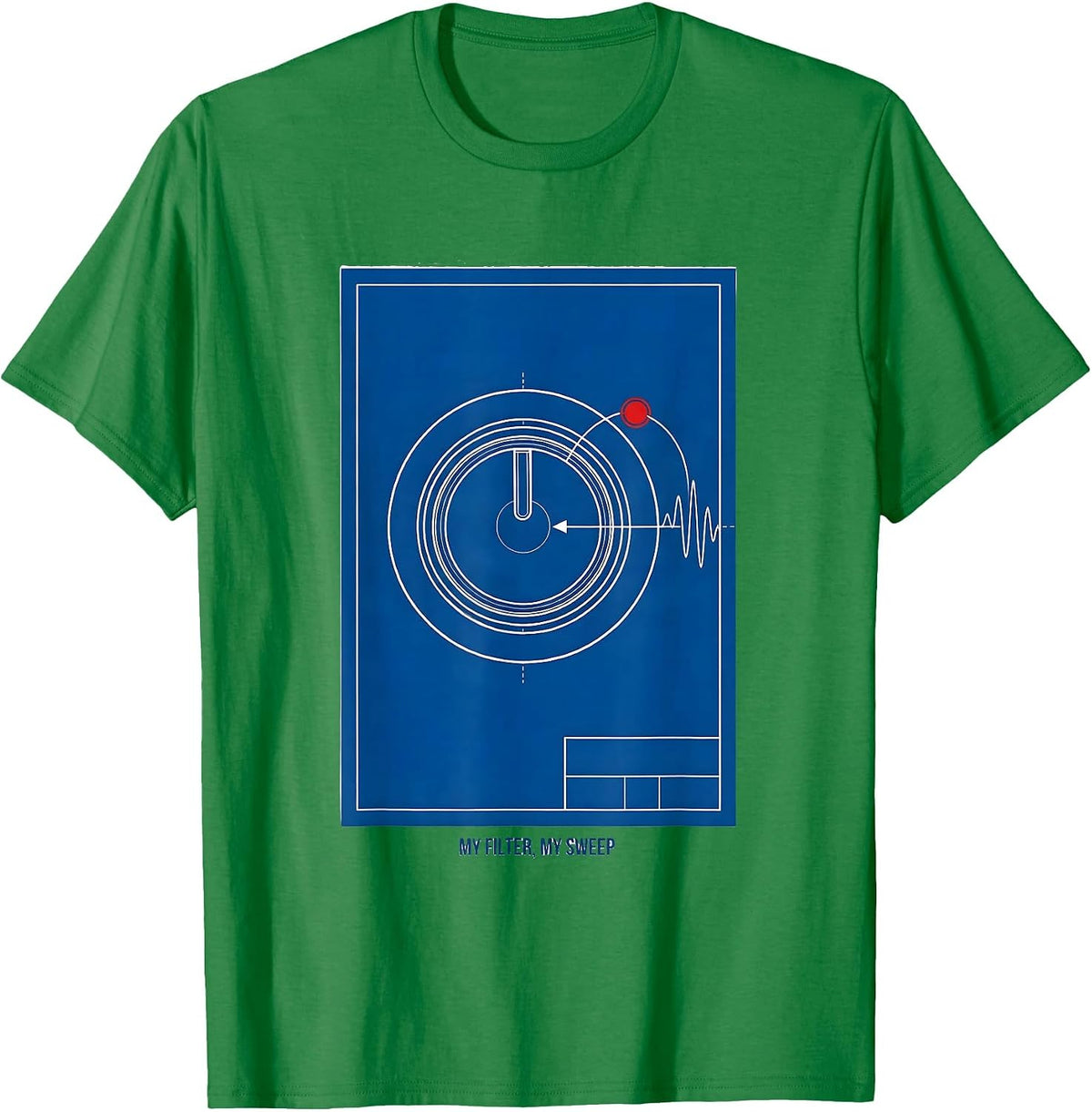 Men's My Filter, My Sweep Technical Blueprint DJ Gift Retro EDM T-Shirt - Kelly Green