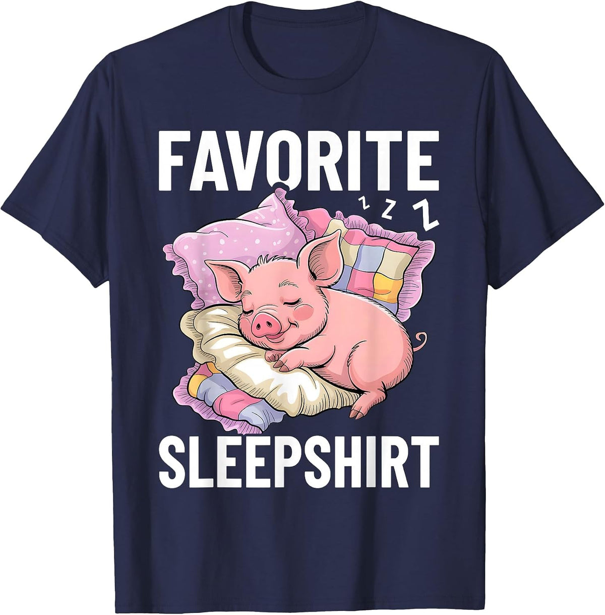 Favorite Sleep, Napping Pig, Piglet & Piggy Pajama T-Shirt - Navy Blue