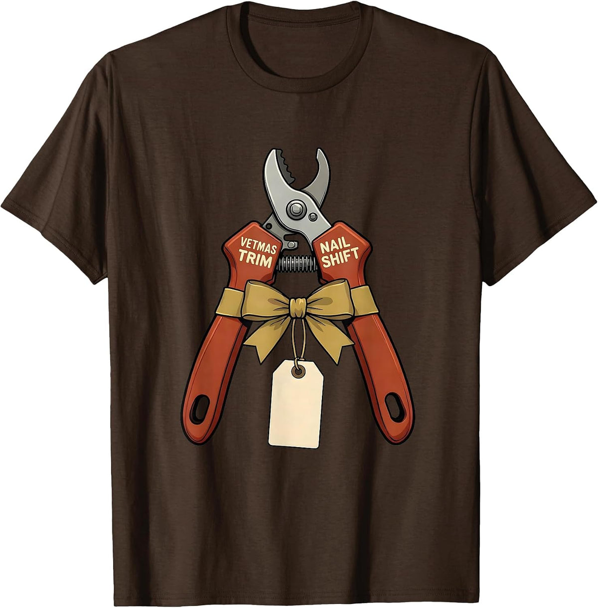 Vetmas Nail Trim Shift Funny Vet Tech Christmas Veterinary T-Shirt - Brown