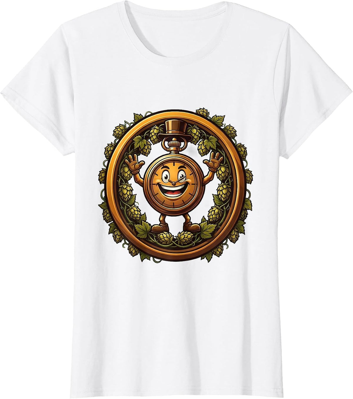 Oktoberfest Vintage Pocket Watch and Hops Design T-Shirt - White