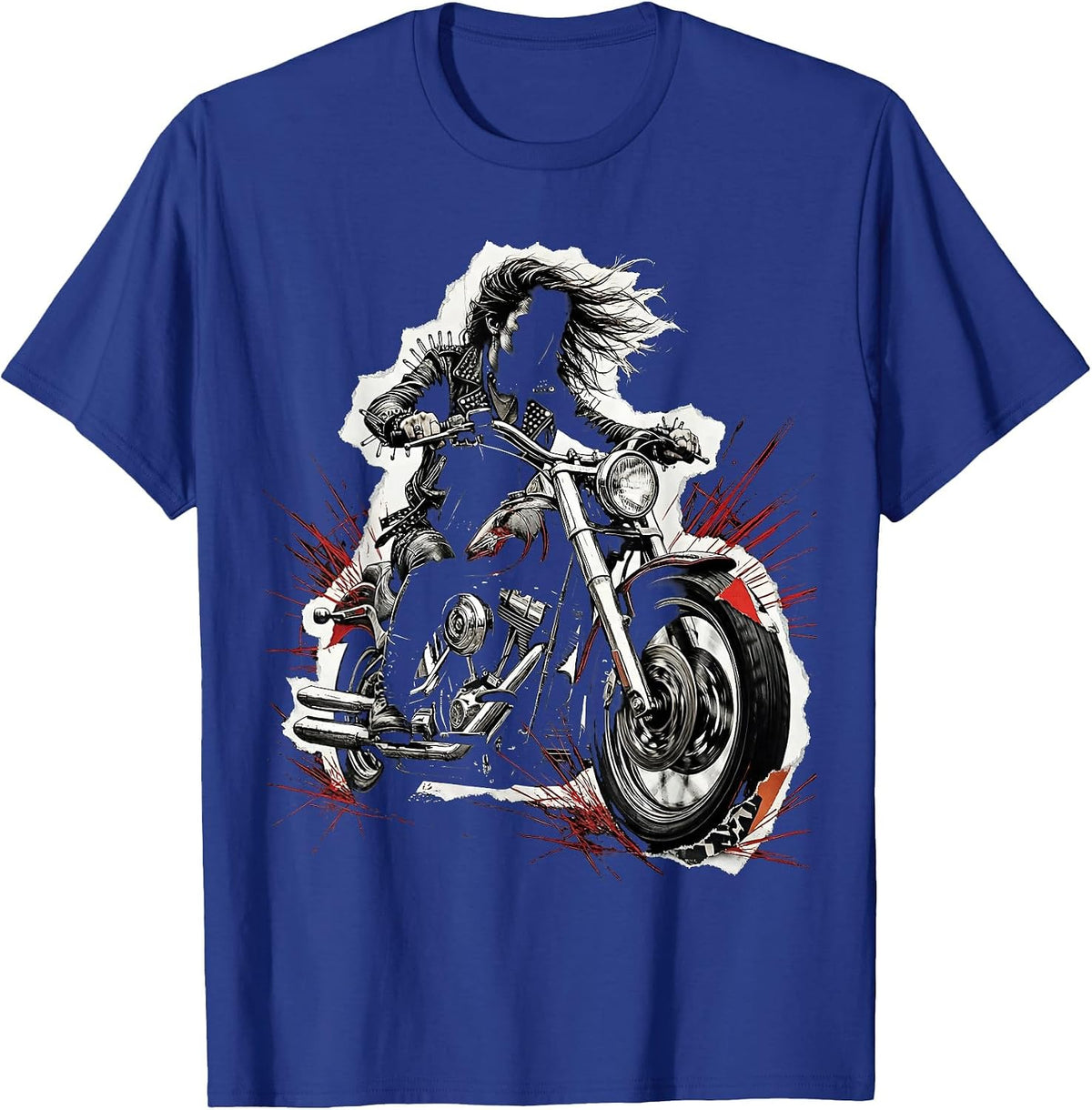 Fierce Biker Illustration Gen X Motorcycle Design T-Shirt - Royal Blue