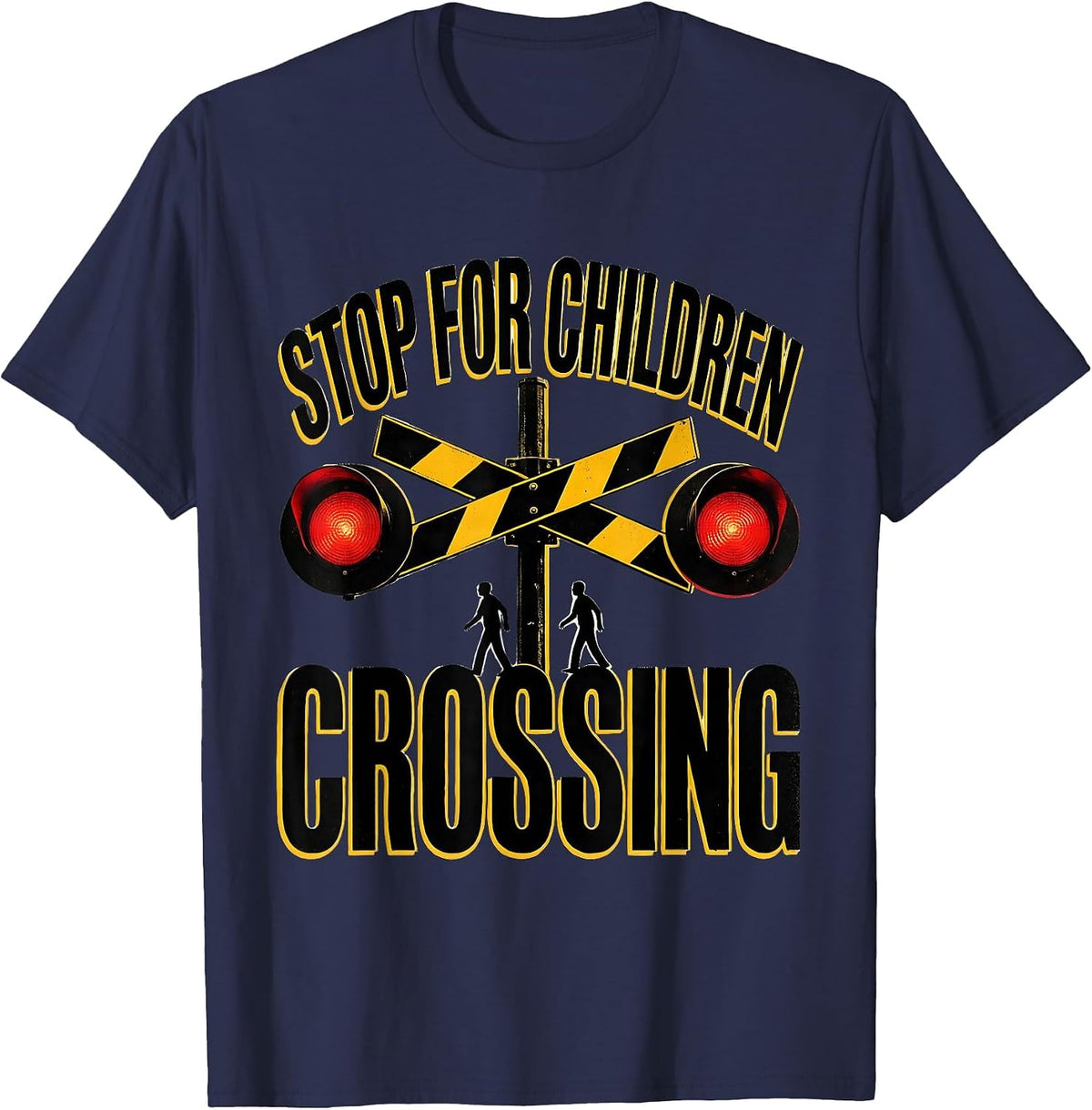 Men's STOP FOR CHILDREN CROSSING Funny School Bus Driver T-Shirt - Navy Blue