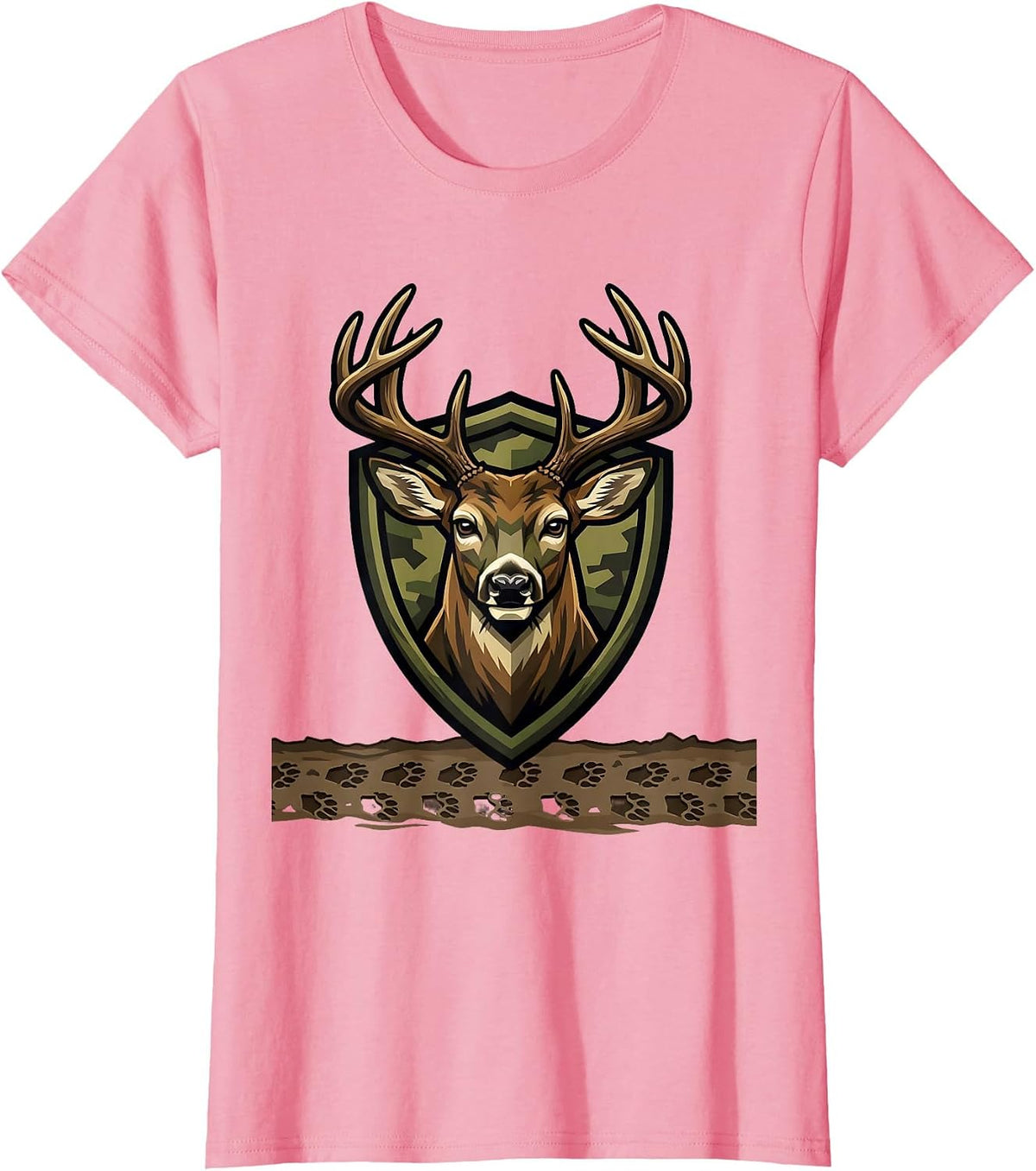Women's Deer Tracks Camo Muddy Ground Hunting Design T-Shirt - Pink