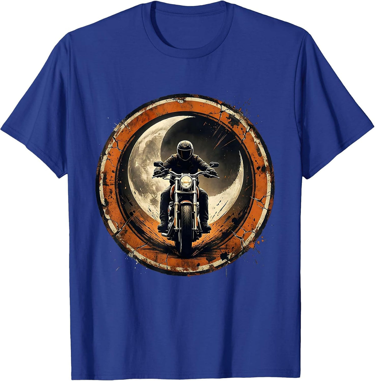 Biker Silhouette Crescent Moon Motorcycle Rider T-Shirt - Royal Blue