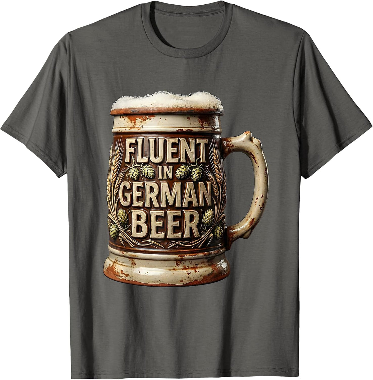 Fluent In German Beer Oktoberfest Design T-Shirt - Asphalt Grey