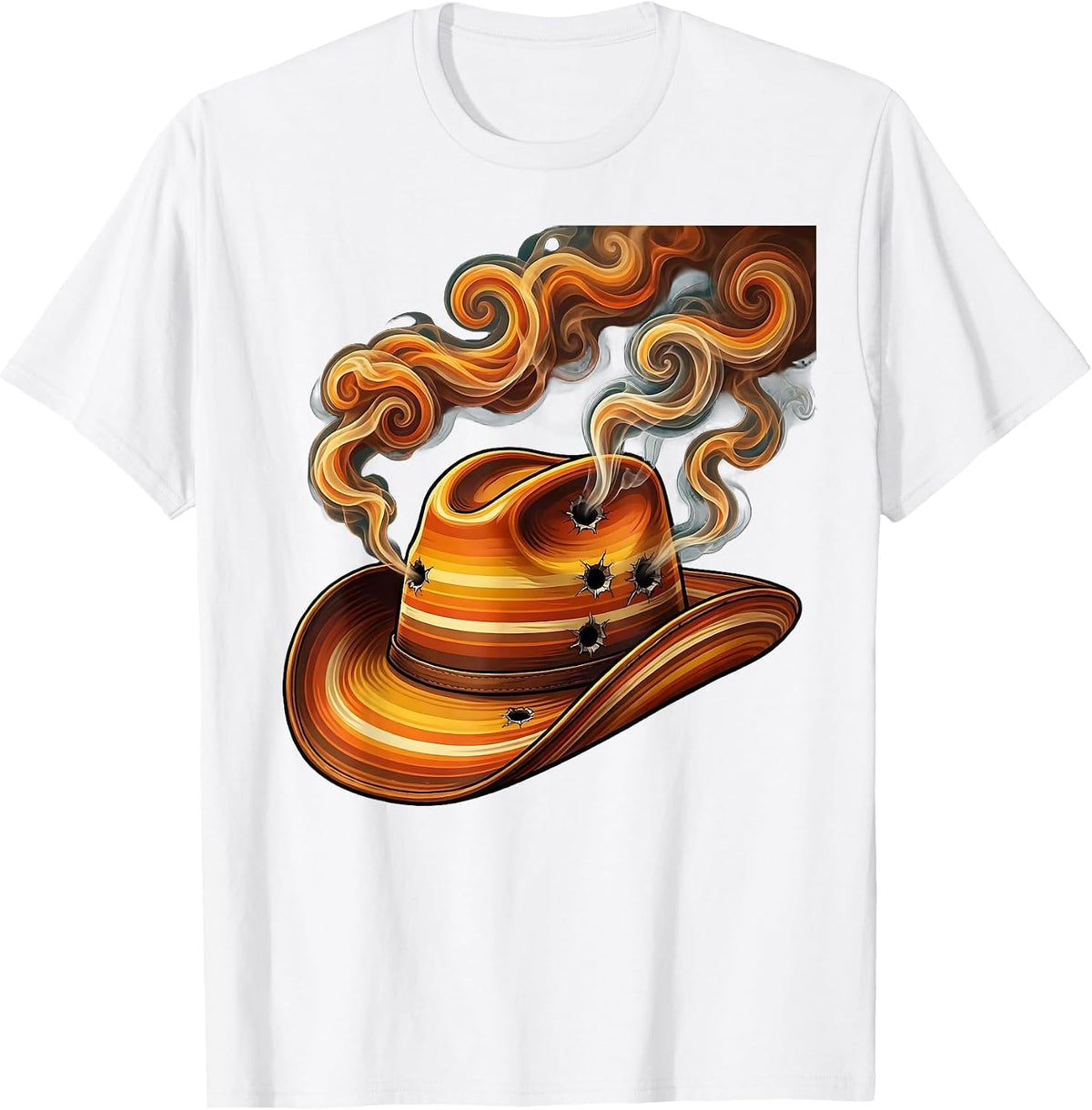 Bullet Hole Cowboy Hat Wild West Graphic T-Shirt - White