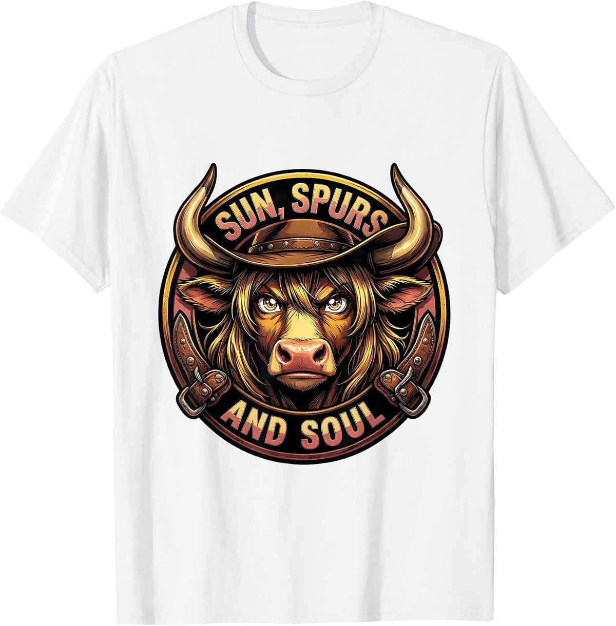 Men's Sun Spurs and Soul Western Graphic Design T-Shirt - White