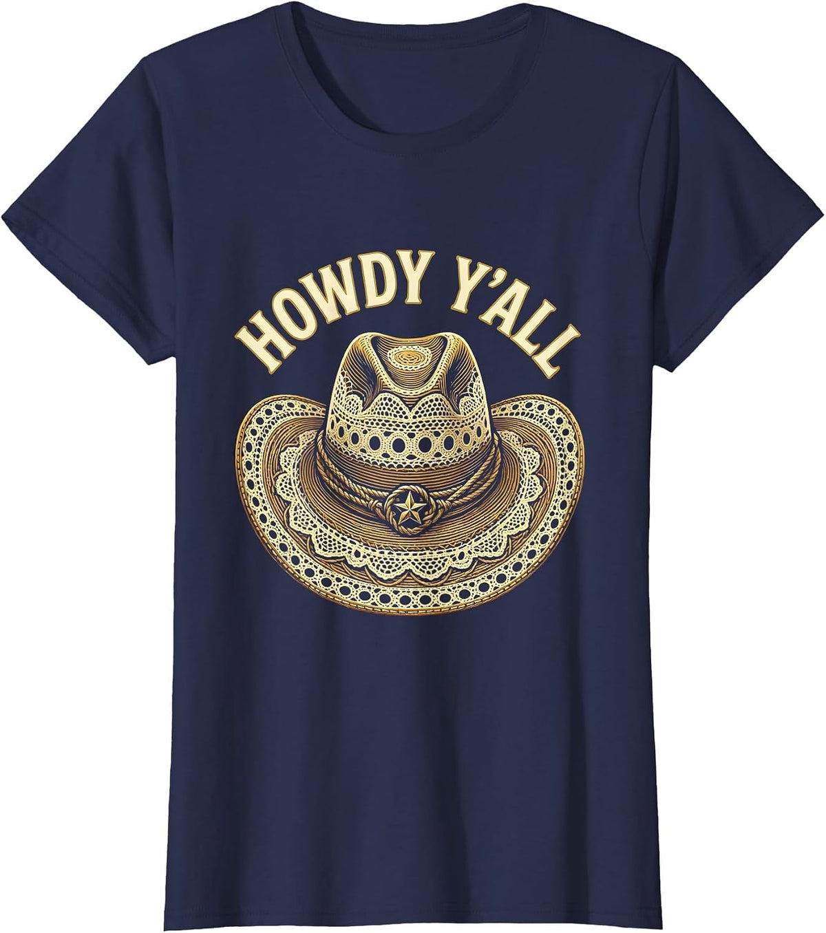 Women's Howdy Y'all Western Cowboy Graphic Design T-Shirt - Navy Blue