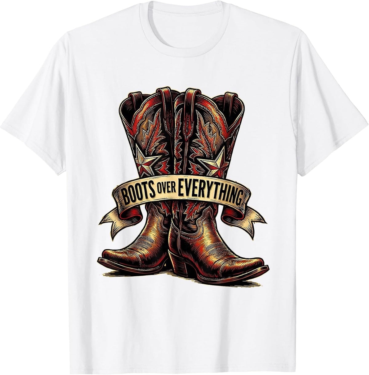 Men's Boots Over Everything Cowgirl Graphic Design T-Shirt - White