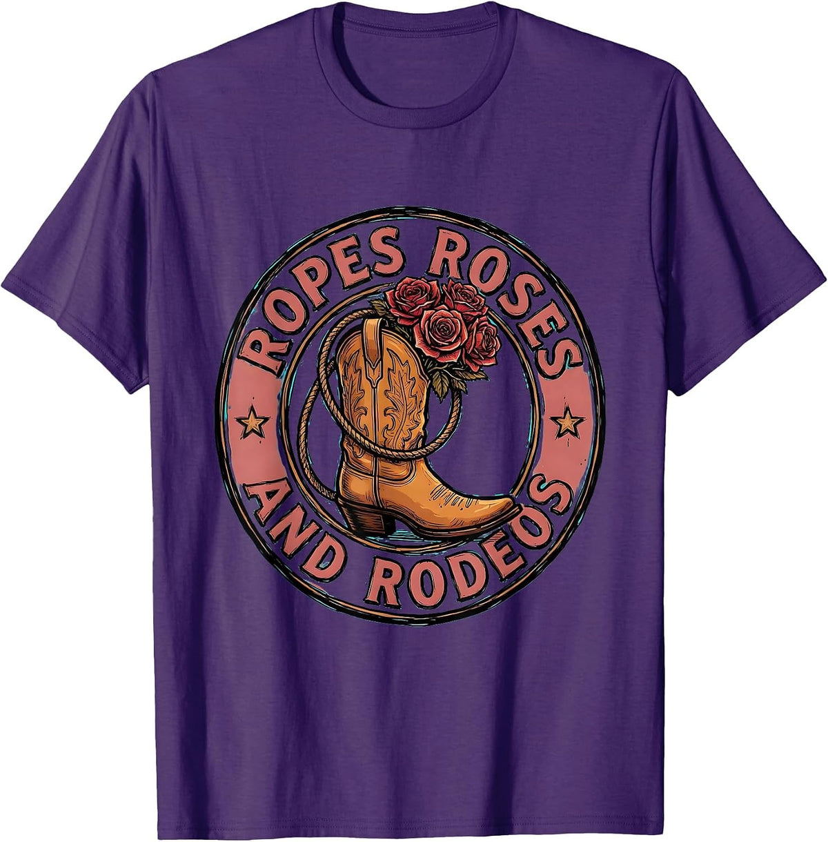 Men's Ropes Roses and Rodeos Western Graphic Design T-Shirt - Purple