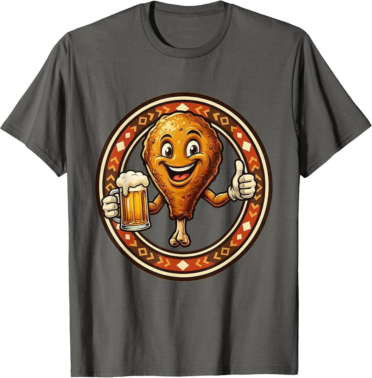 Oktoberfest Roasted Chicken and Beer Mug Graphic T-Shirt - Asphalt Grey