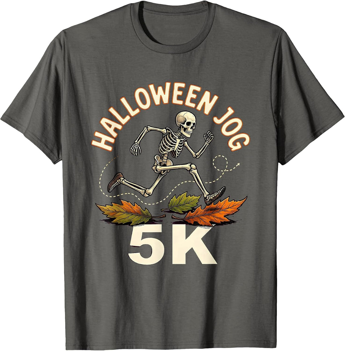 Halloween Jog 5K Funny Skeleton Runner 5K Race Matching T-Shirt - Asphalt Grey