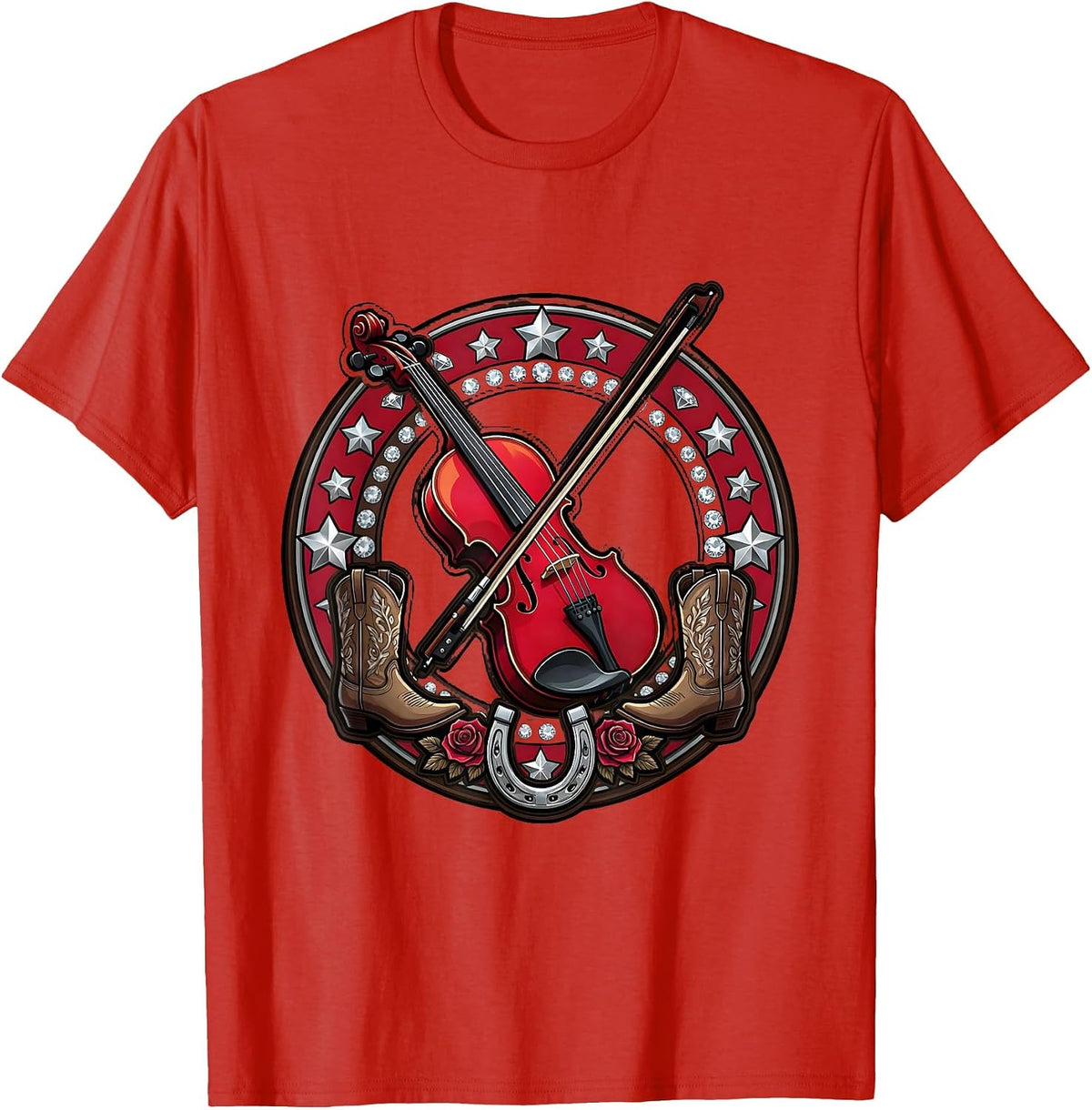 Men's Country Music Fiddle Player Saloon Stage T-Shirt - Red