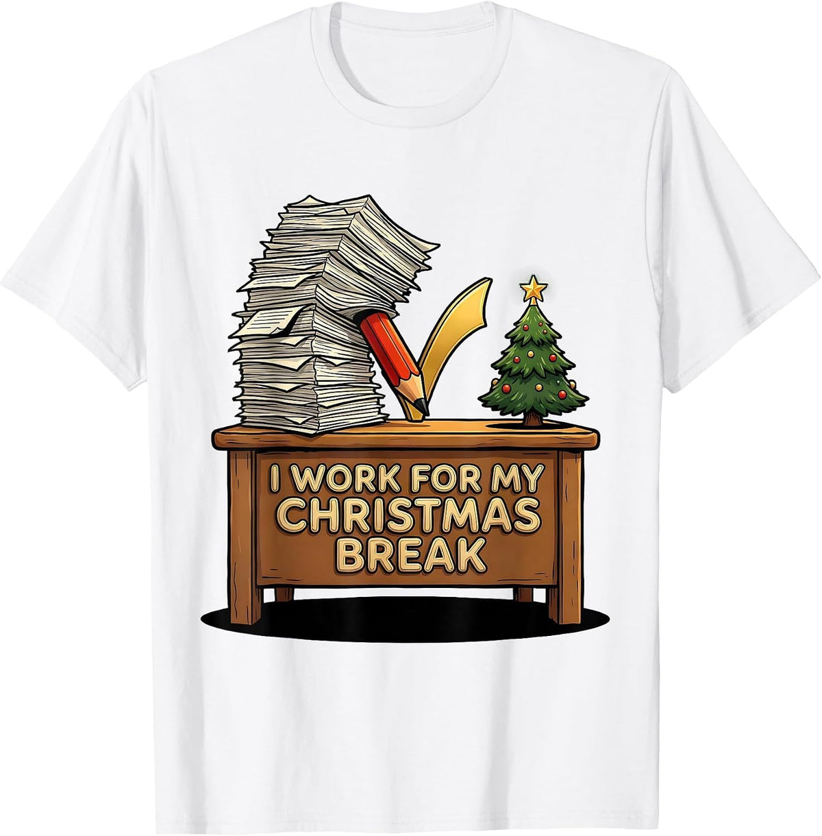 Men's I Work For My Christmas Break Funny Teacher Winter Break T-Shirt - White