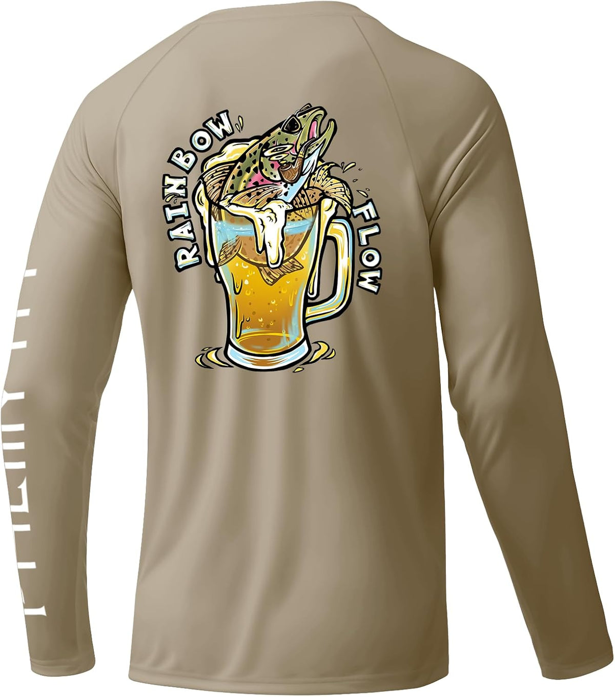 Palmyth Fishing Shirts for Men Long Sleeve UPF 50+ Sun Protection UV T Shirt Tee - Khaki \/ Rainbow Flow