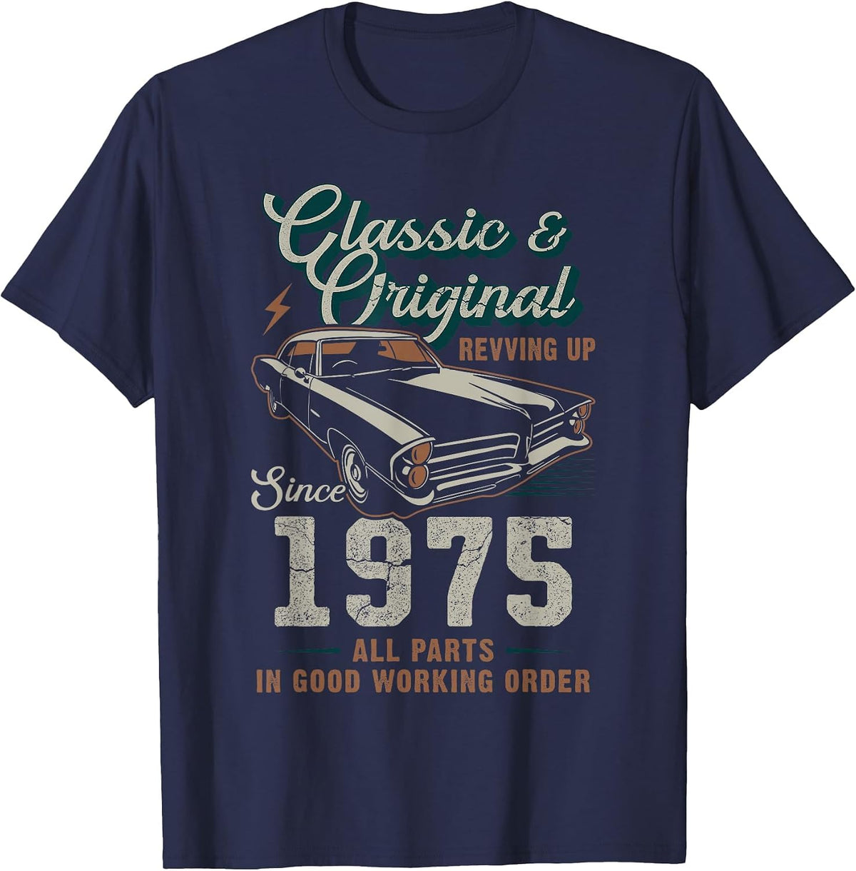 Born 1975 Vintage Classic Car 51st Birthday T-Shirt - Navy Blue