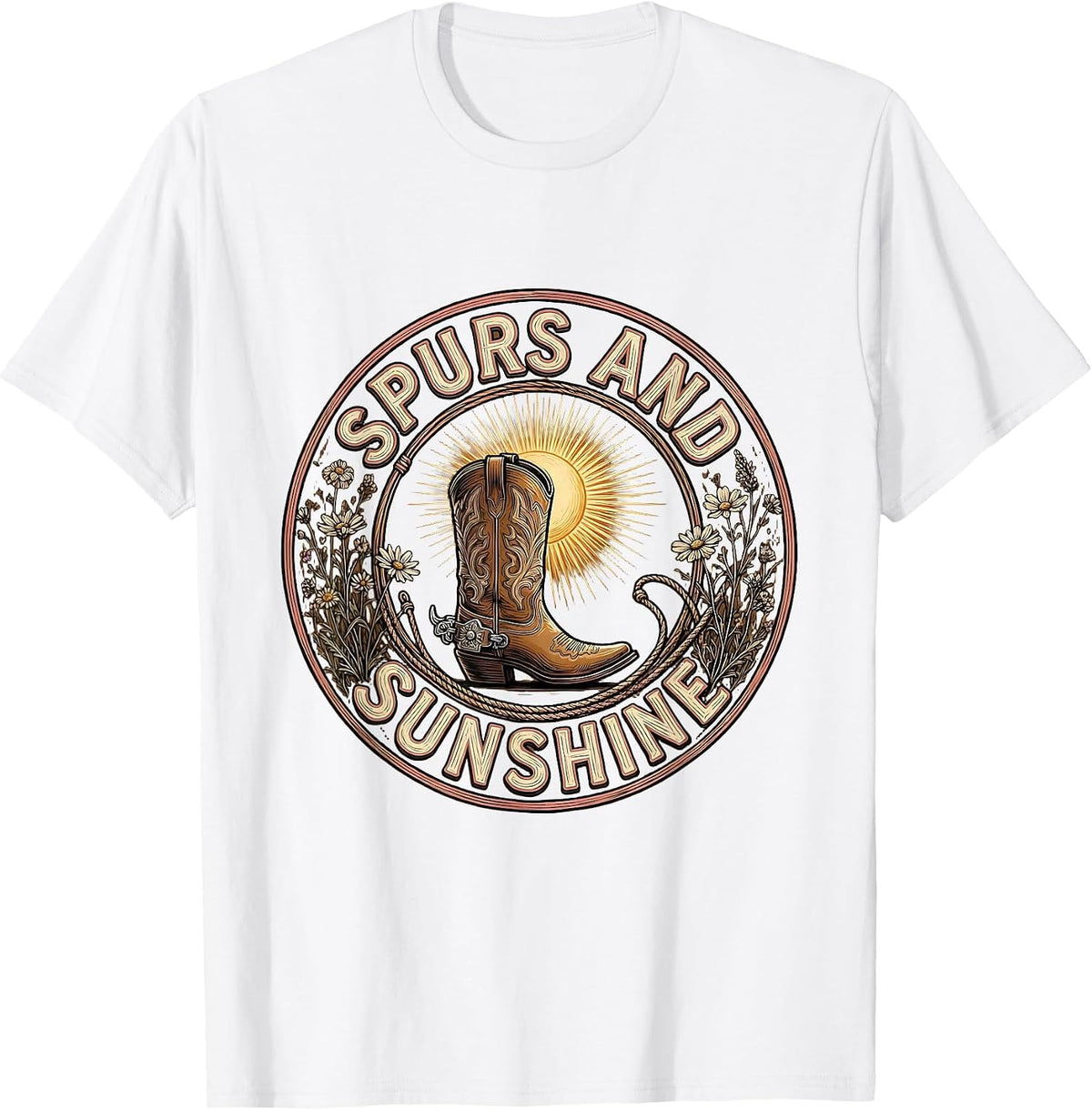 Men's Spurs and Sunshine Western Design T-Shirt - White
