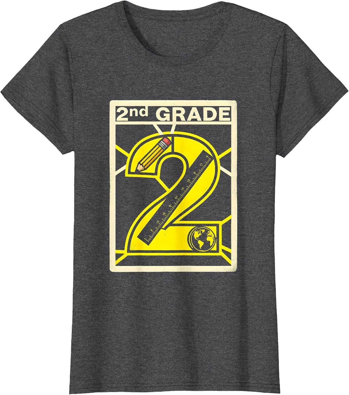Women's 2nd Grade Typography Team Second Grade Teacher Back To T-Shirt - Dark Heather Grey