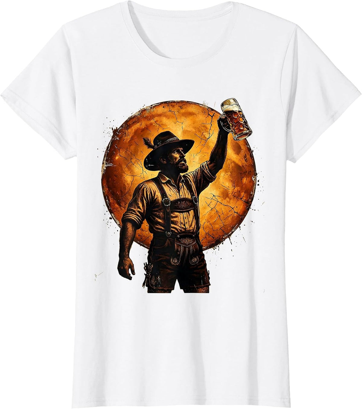 Oktoberfest Beer Silhouette Sunset Graphic T-Shirt - White