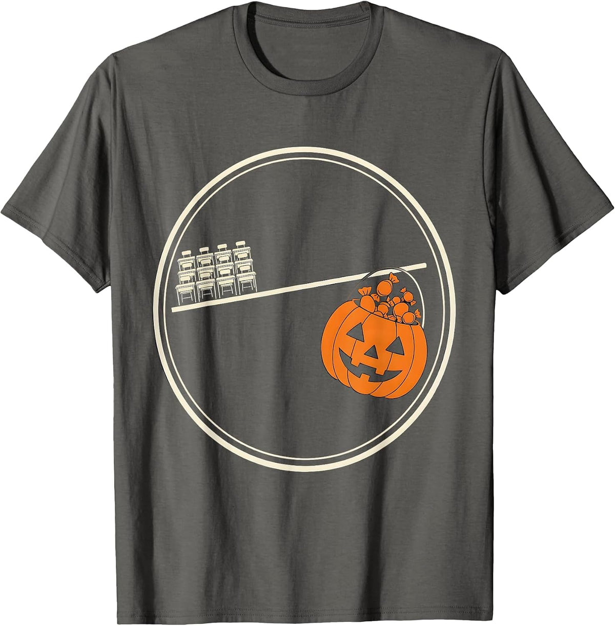 Balance Beam Teacher Halloween Skeleton Quiet Classroom T-Shirt - Asphalt Grey