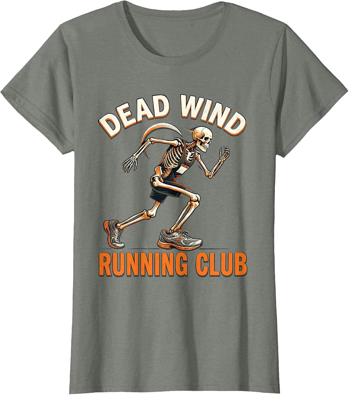 Dead Wind Running Club Funny Halloween Skeleton Runner T-Shirt - Olive Heather