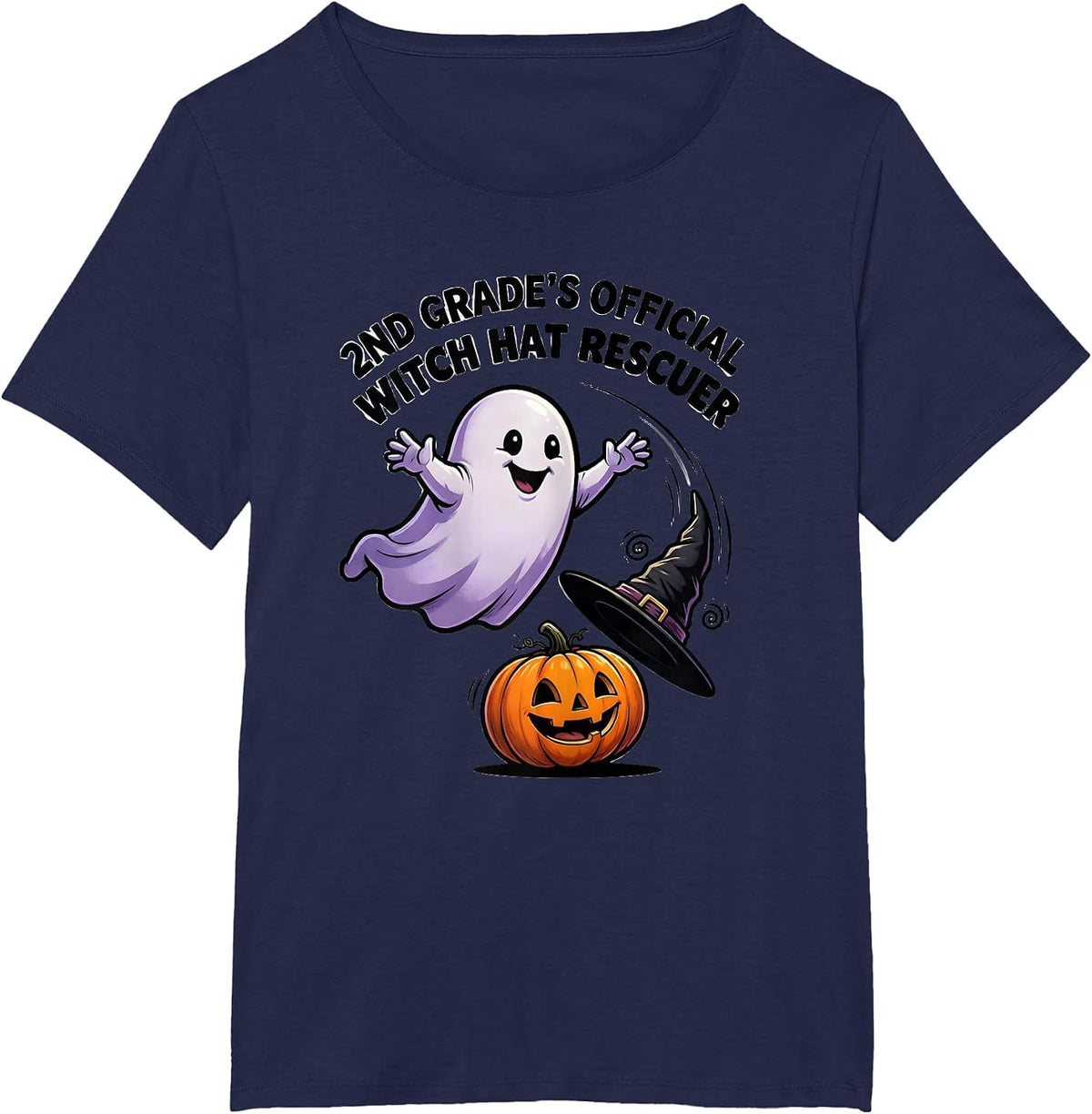 Women's 2nd Grade's Official Witch Hat Rescuer Spooky Second Grade T-Shirt - Navy Blue