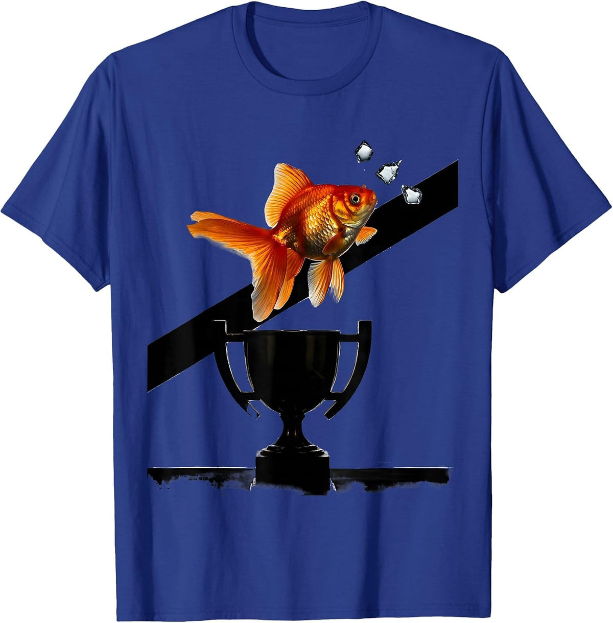 Men's Sarcastic Goldfish Leaping From Trophy Cup T-Shirt - Royal Blue