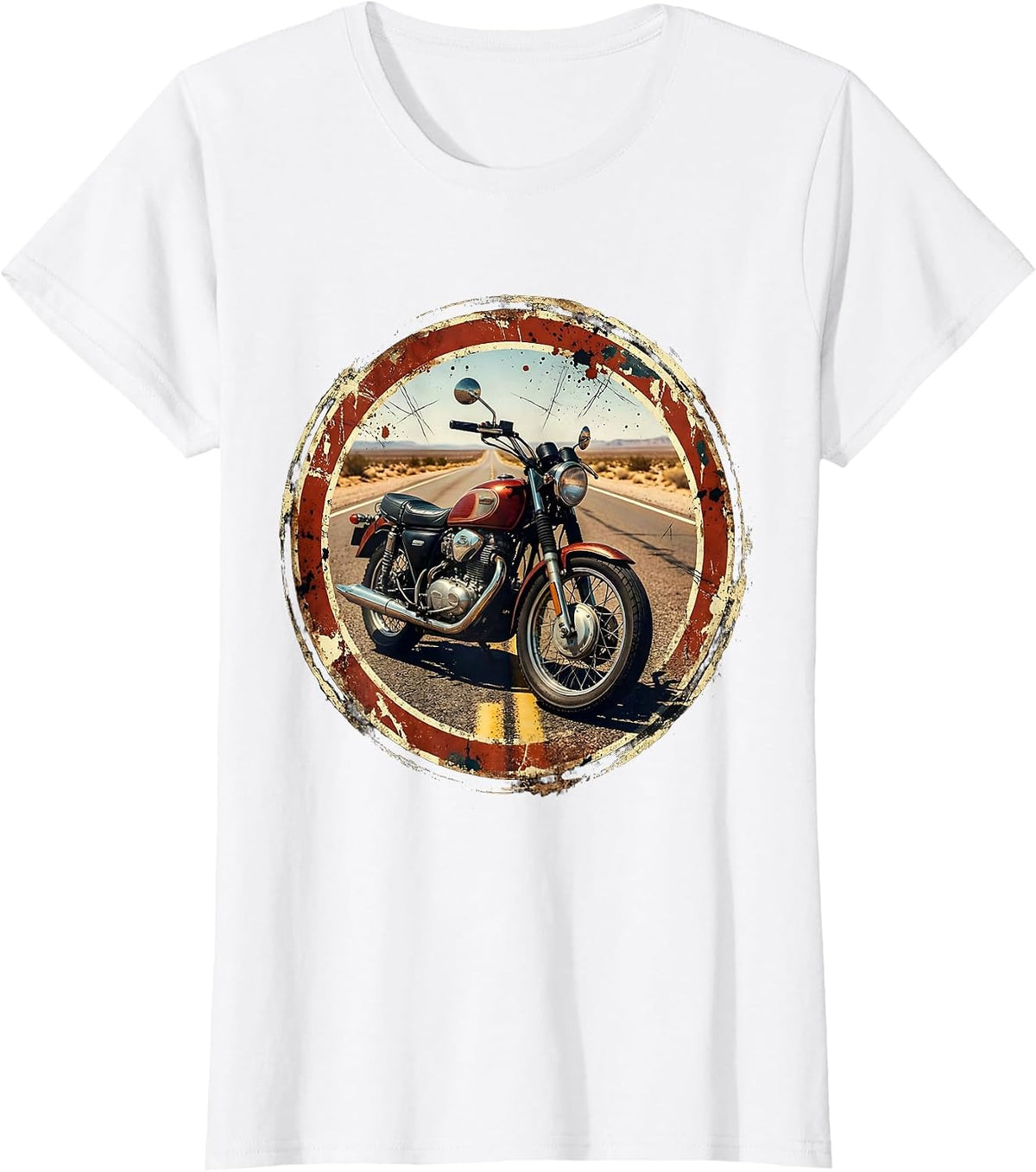 Freedom Red Vintage Motorcycle Highway Graphic T-Shirt - White