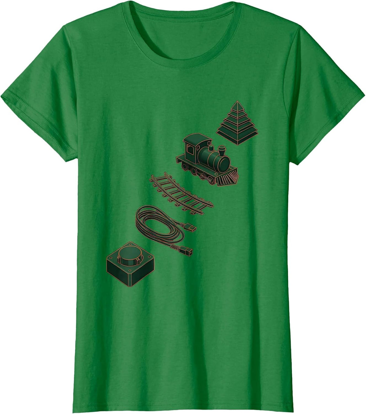 Women's Exploded Train And Tree Kit Vintage Model Railroad T-Shirt - Kelly Green