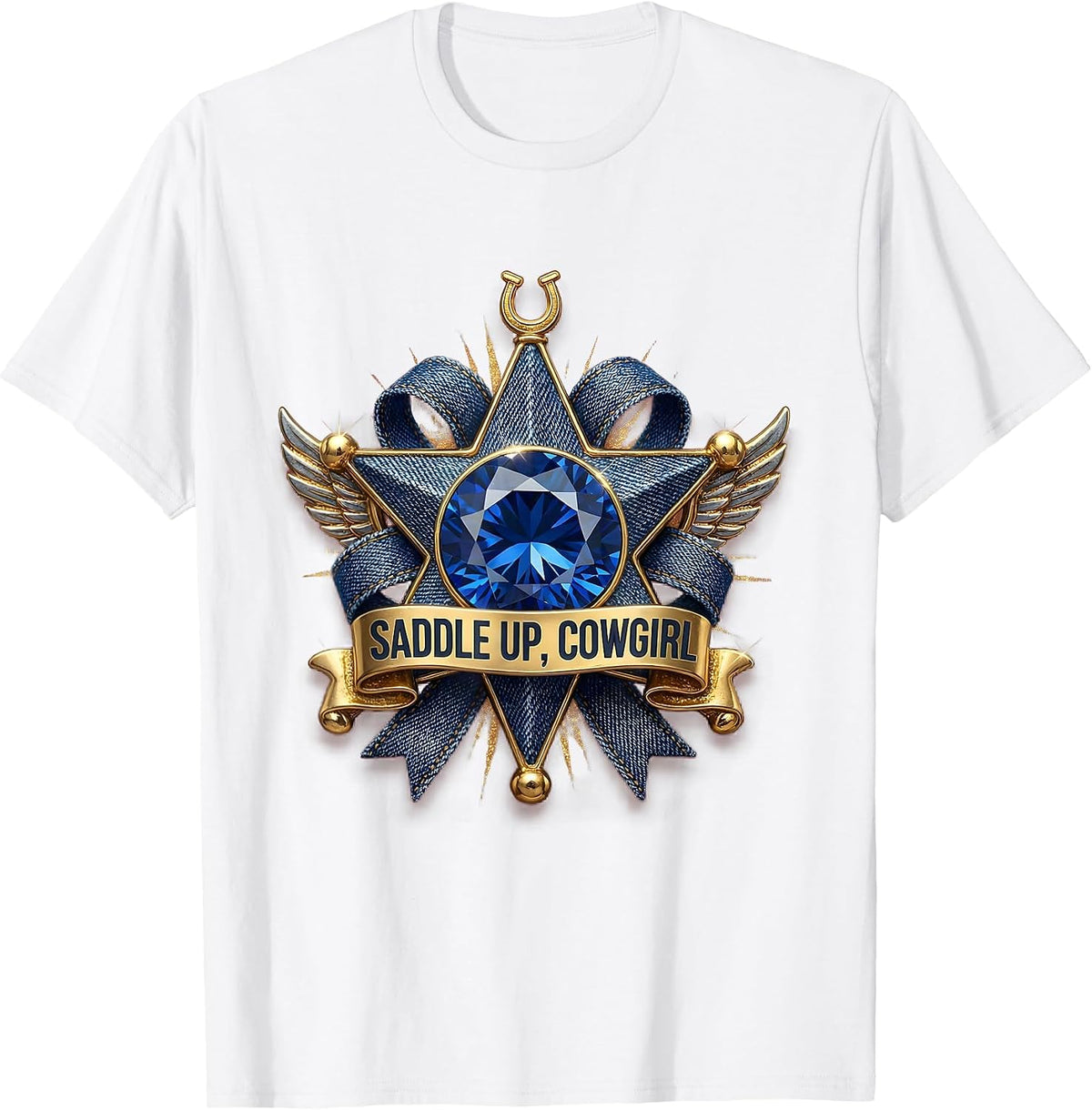 Men's Saddle Up Cowgirl Denim Western Design T-Shirt - White