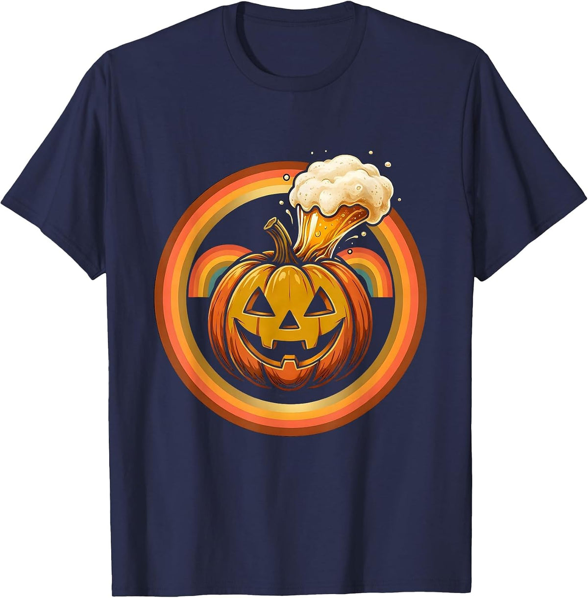 Men's Happy Hour Halloween Jack-O-Lantern Beer Design T-Shirt - Navy Blue