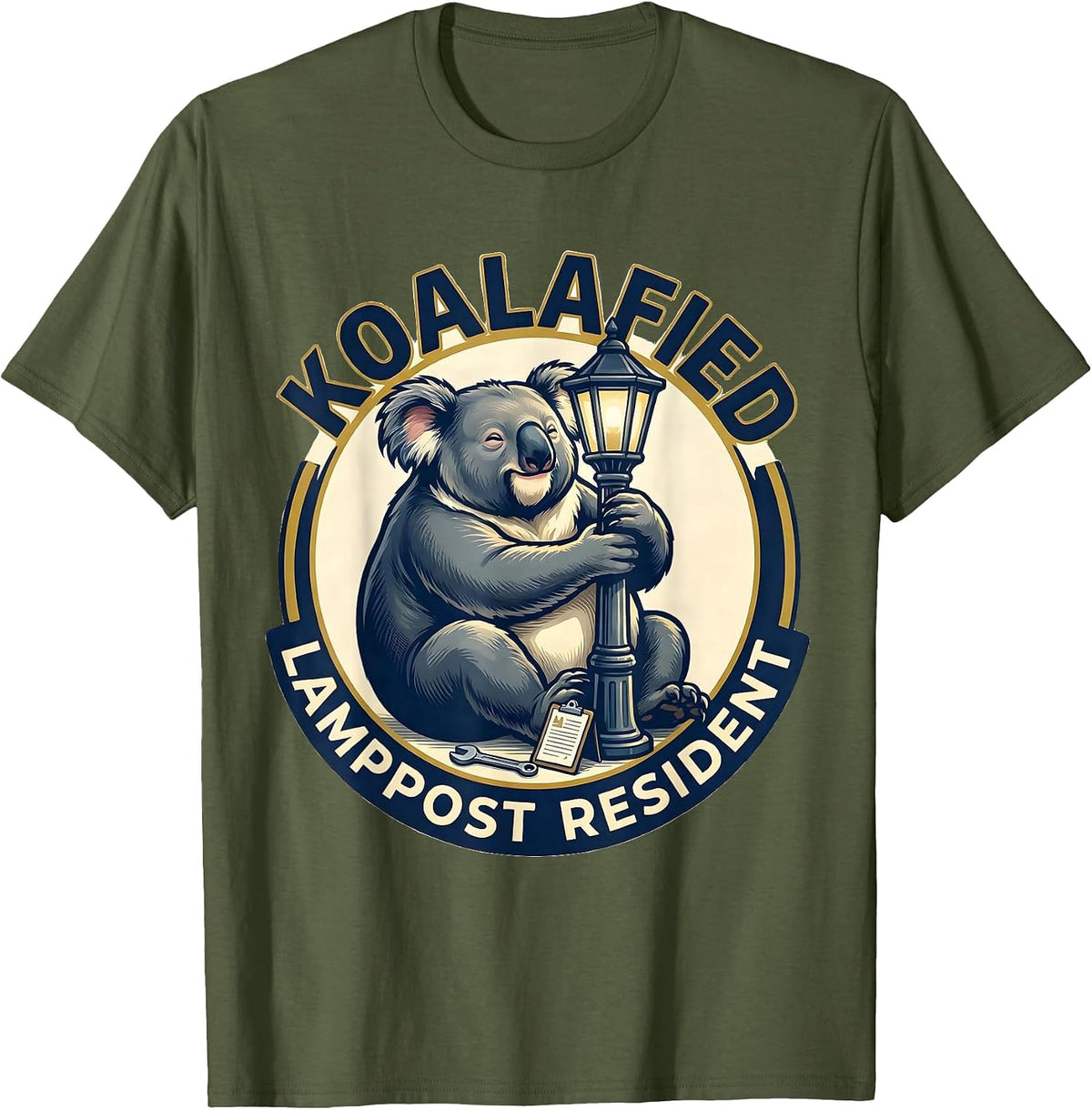 Men's Koalafied Lamppost Resident Funny Koala Lover Animal Humor T-Shirt - Olive Green