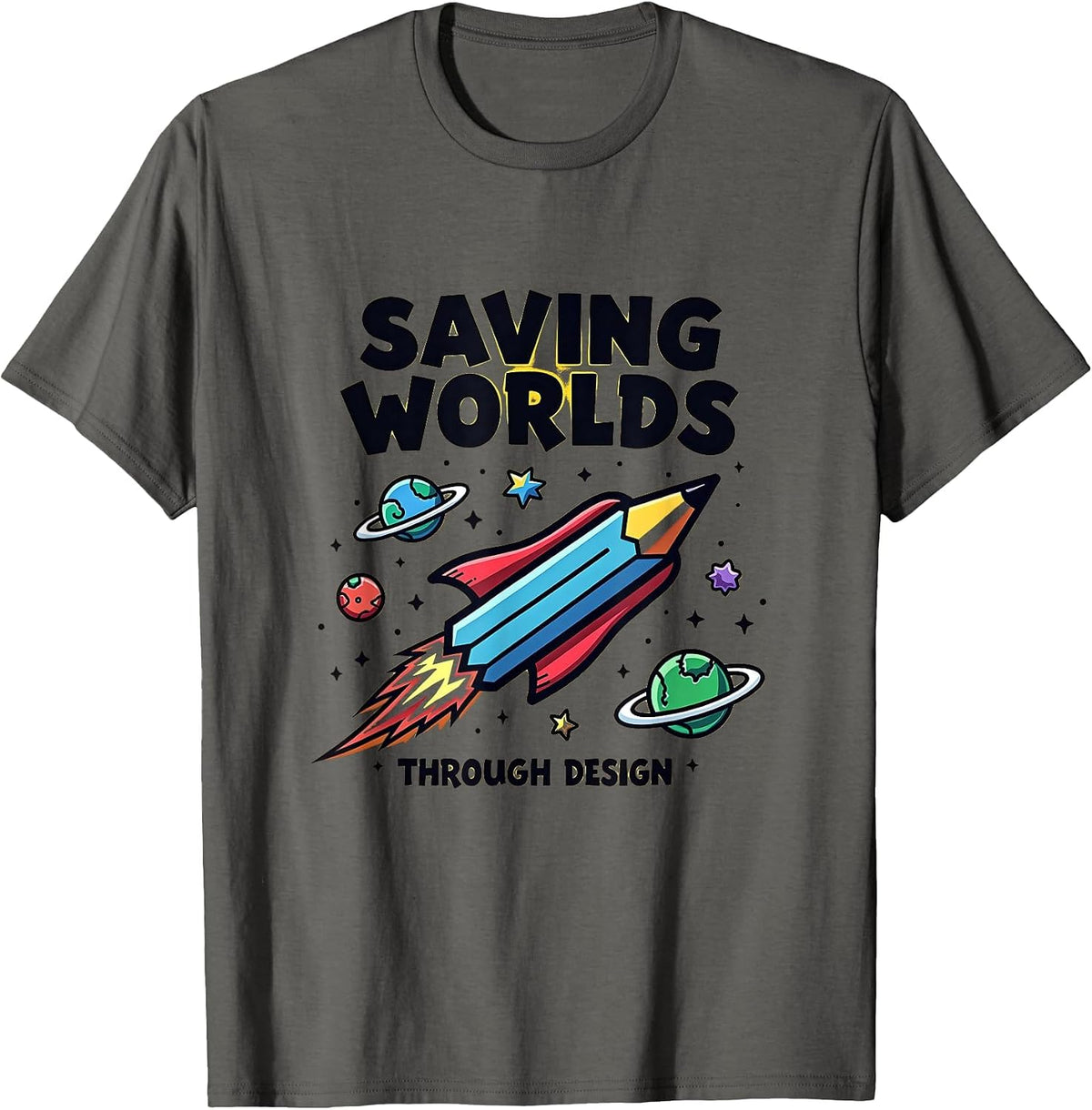 Saving Worlds Through Design Creative Graphic T-Shirt - Asphalt Grey