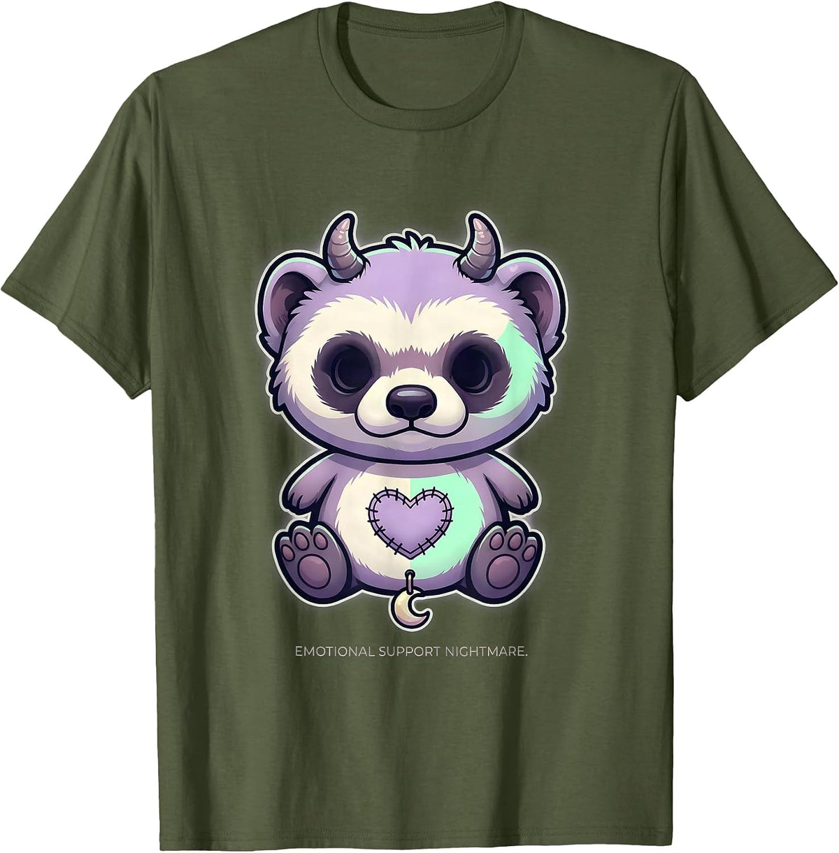 Men's Emotional Support Nightmare Horror Pastel Goth Kawaii Ferret T-Shirt - Olive Green