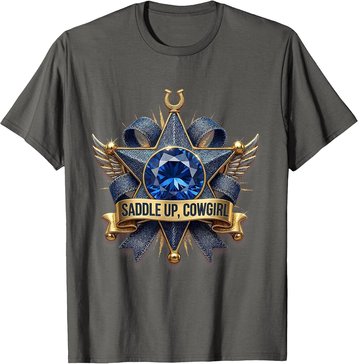 Men's Saddle Up Cowgirl Denim Western Design T-Shirt - Asphalt Grey
