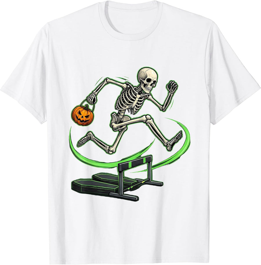 Men's Skeleton Runner Halloween 5K Fun Run Matching Costume T-Shirt - White