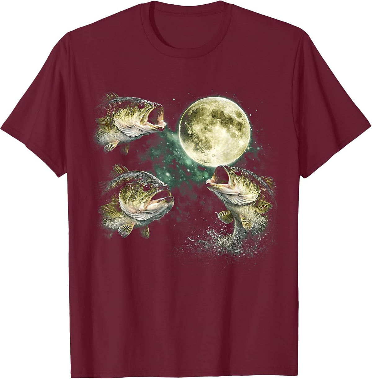 Bass Fish Howling At The Moon Vintage Angler Fisherman Tees T-Shirts for Men Women - Burgundy