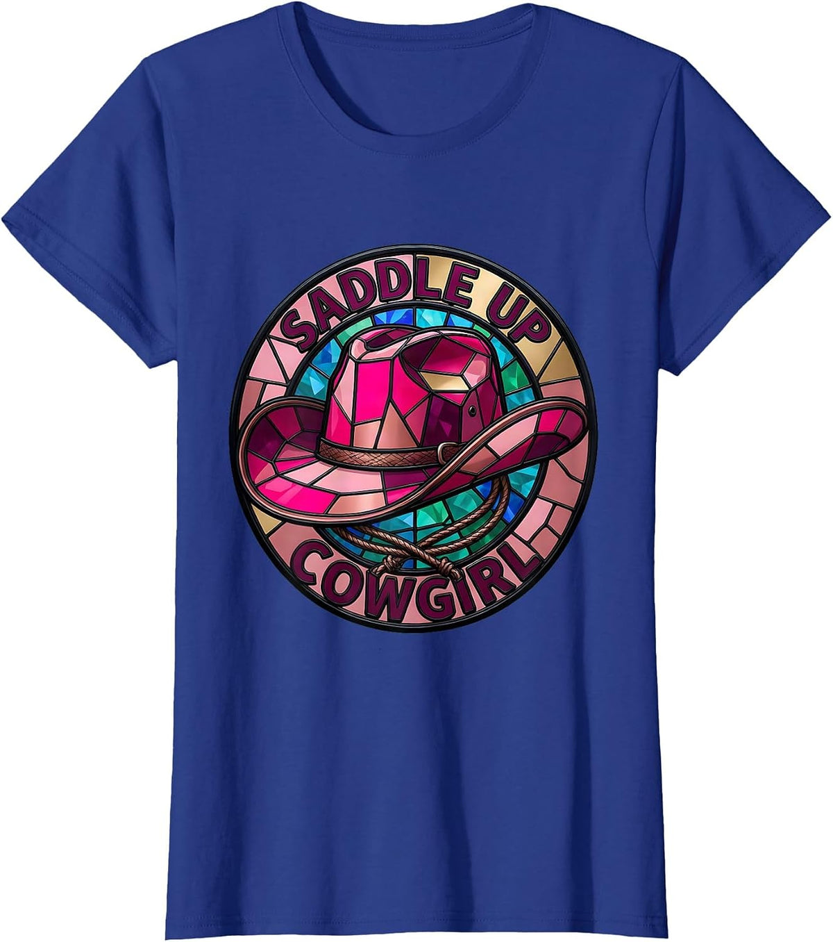 Women's Saddle Up Cowgirl Pink Western Design T-Shirt - Royal Blue