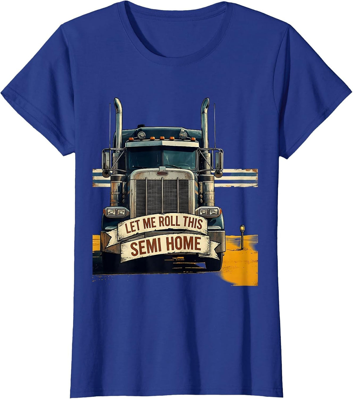 Women's Let Me Roll This Semi Home Vintage Trucker American Flag T-Shirt - Royal Blue