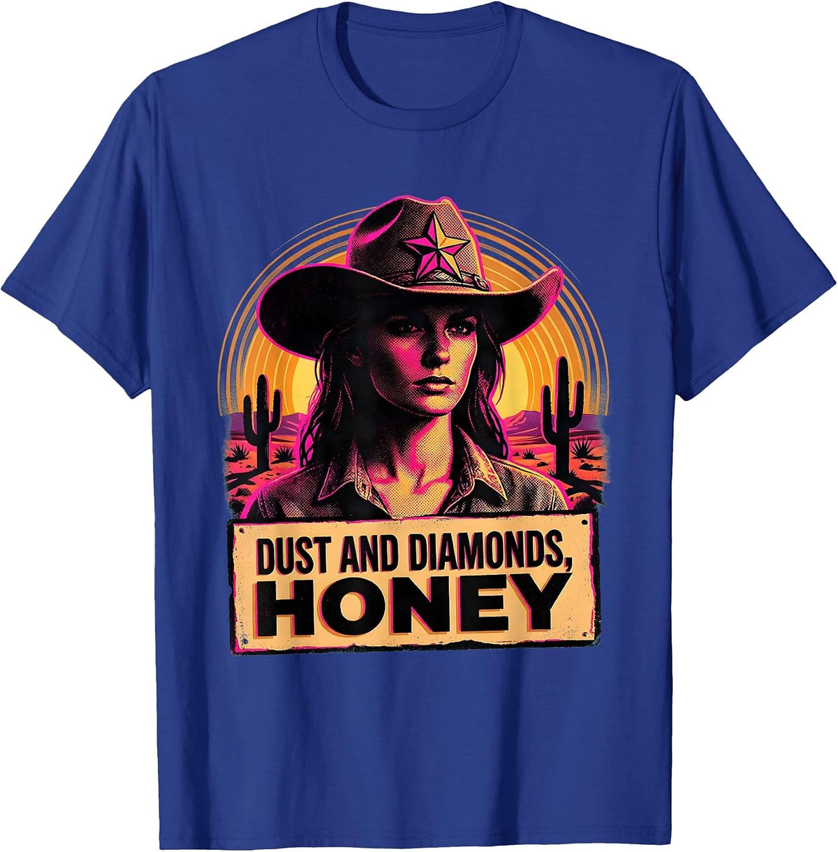 Men's Dust and Diamonds Honey Cowgirl Design T-Shirt - Royal Blue