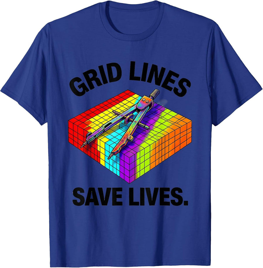 Grid Lines Save Lives Graphic Designer Tee T-Shirt - Royal Blue