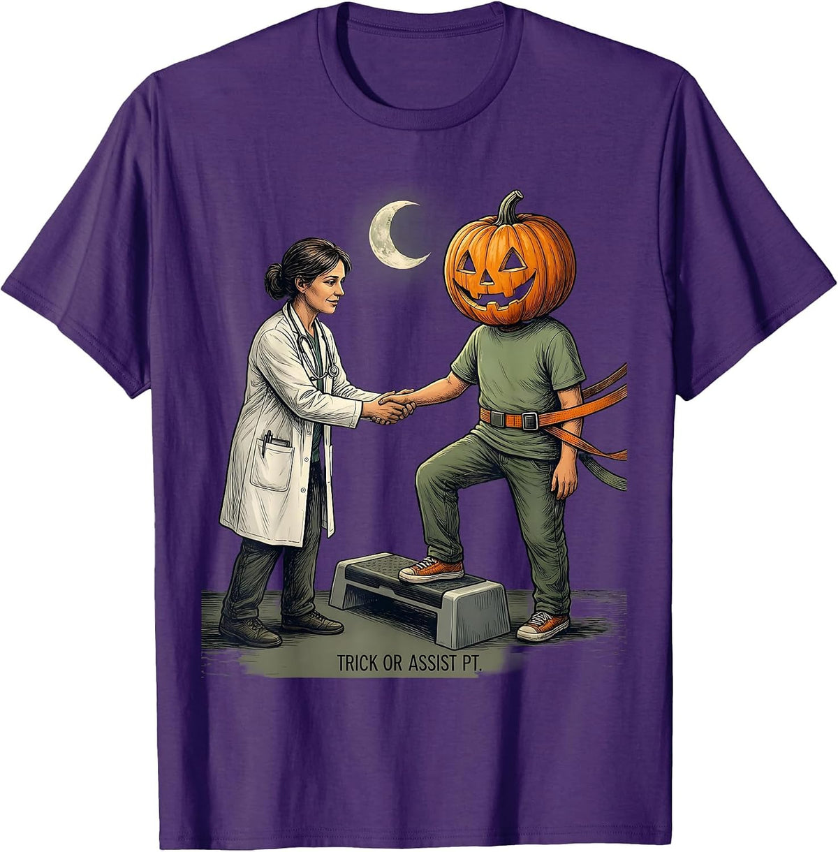 Trick Or Assist PT Funny Physical Therapist Halloween T-Shirt - Purple