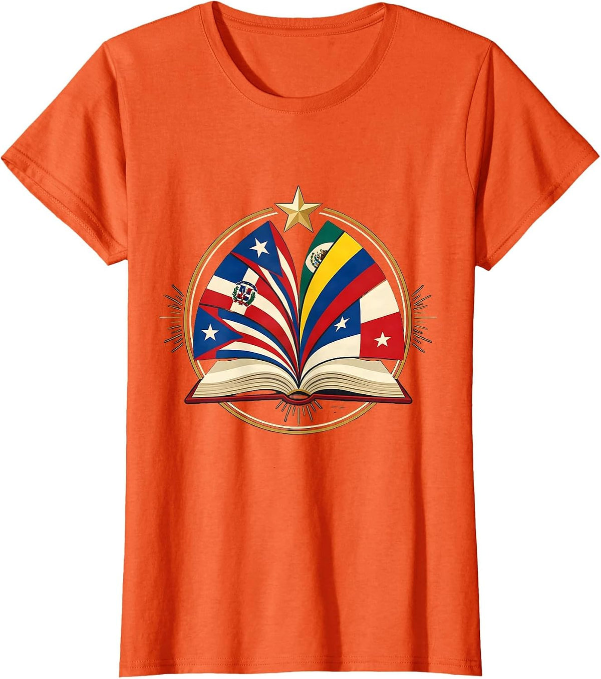 Hispanic Heritage Month Multi-Country Flag Pride Emblem T-Shirt - Orange