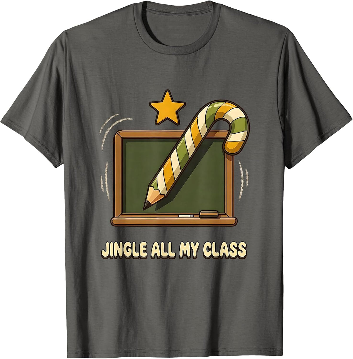 Men's Jingle All My Class Retro 70s Teacher Christmas Humor T-Shirt - Asphalt Grey