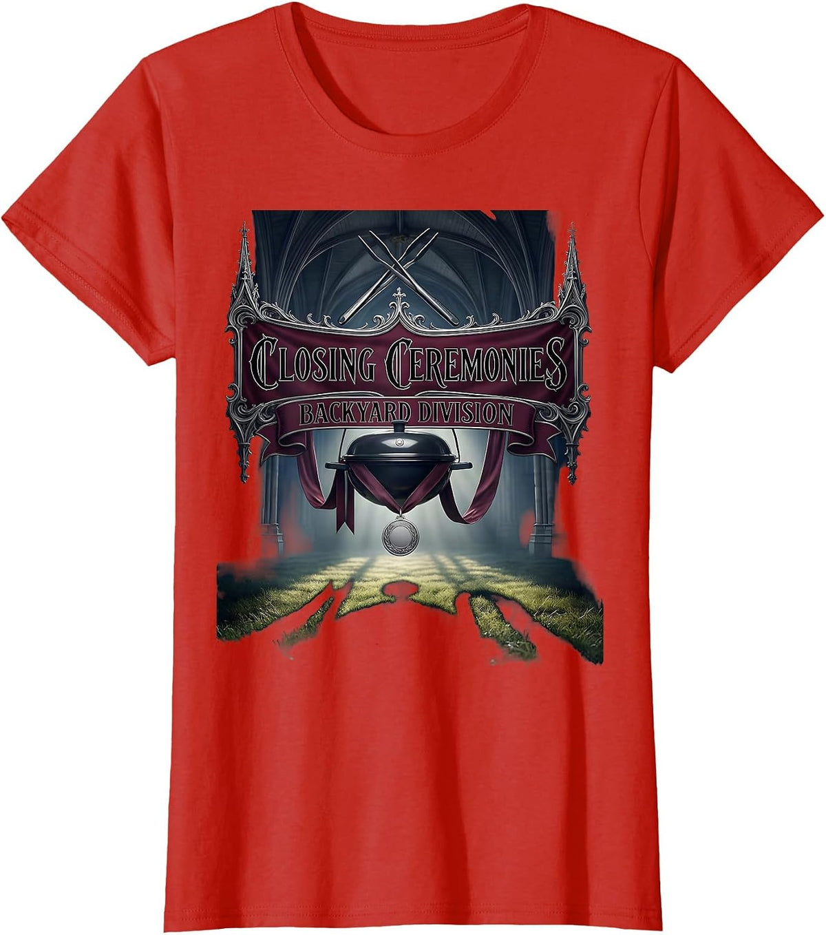 Closing Ceremonies Backyard Division Gothic Grill Humor T-Shirt - Red