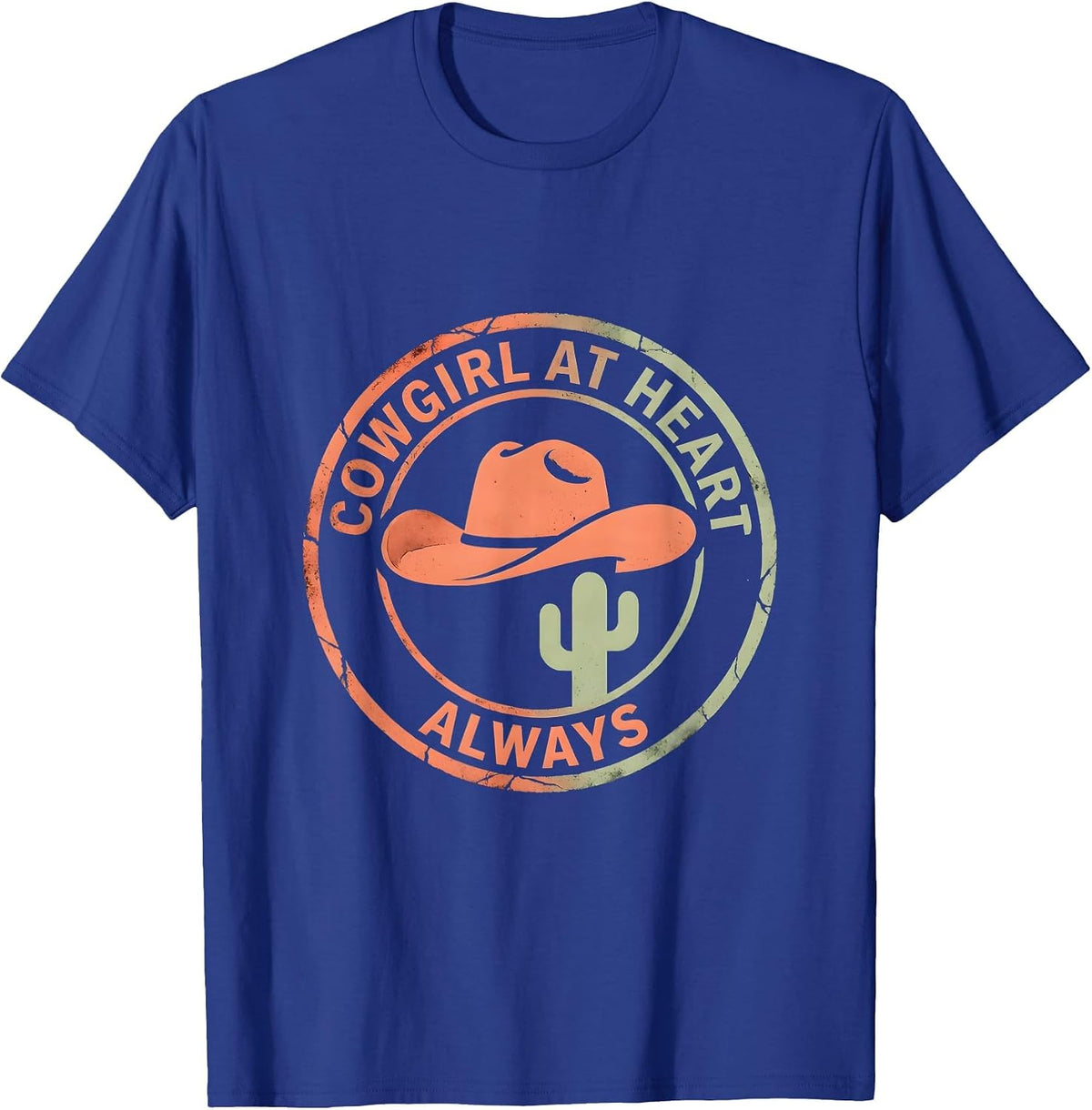 Cowgirl At Heart Always Denim Western Design T-Shirt - Royal Blue